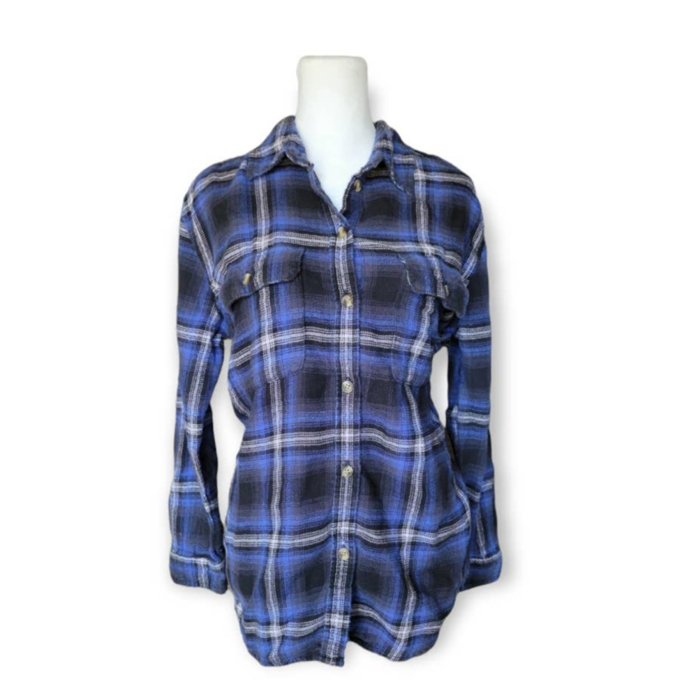 American Eagle Oversized Fit Button Down Flannel Blue Size Small